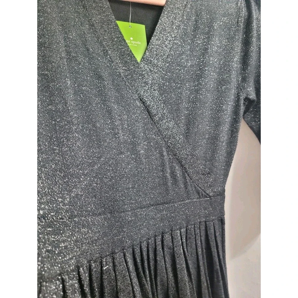 NWT Kate Spade Dashing Beauty Metallic Faux Wrap Sweater Dress Black S $328